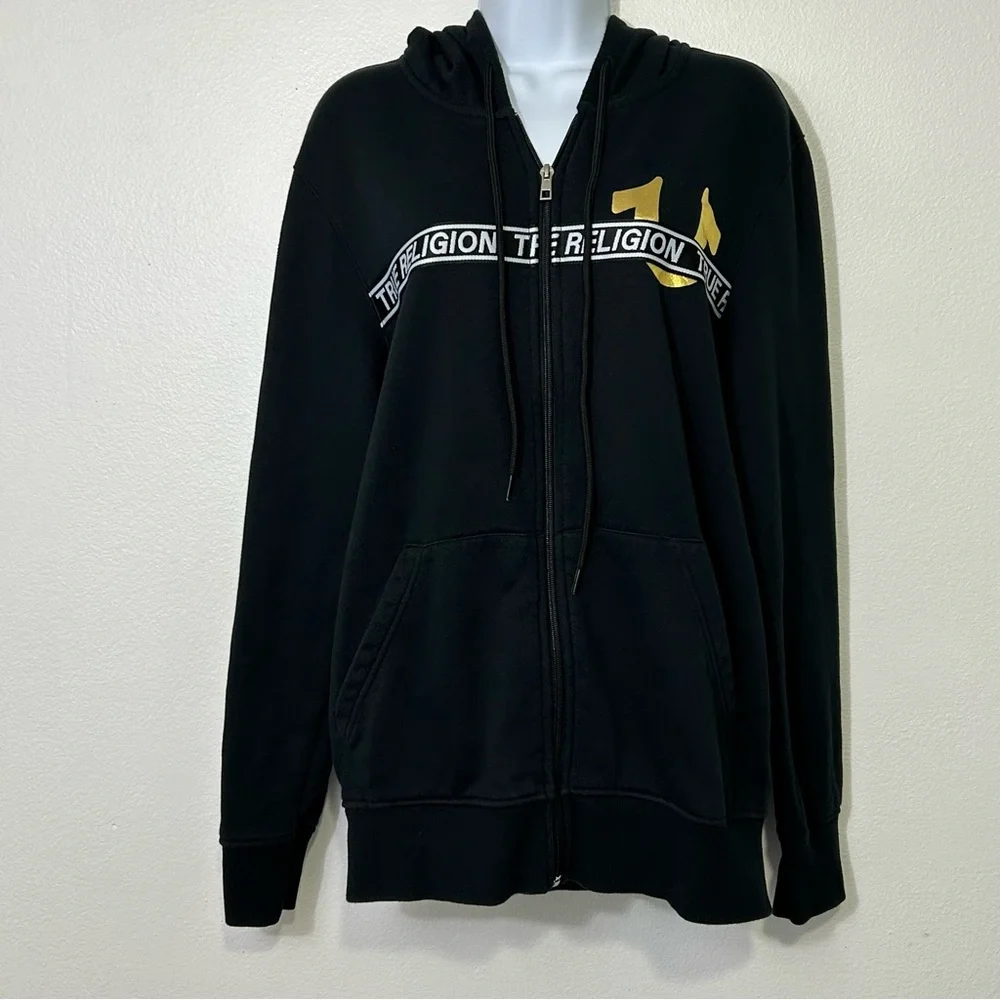 True Religion Mens Size Medium Track Jacket Full Zip Hoodie